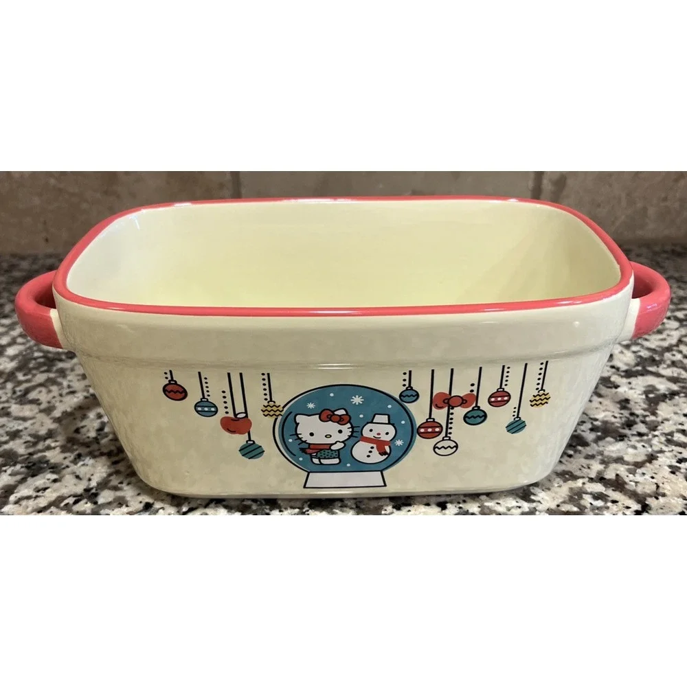 Hello Kitty Xmas Let It Snow Globe Rectangular Loaf Pan Holiday Ceramic ZRike‎
